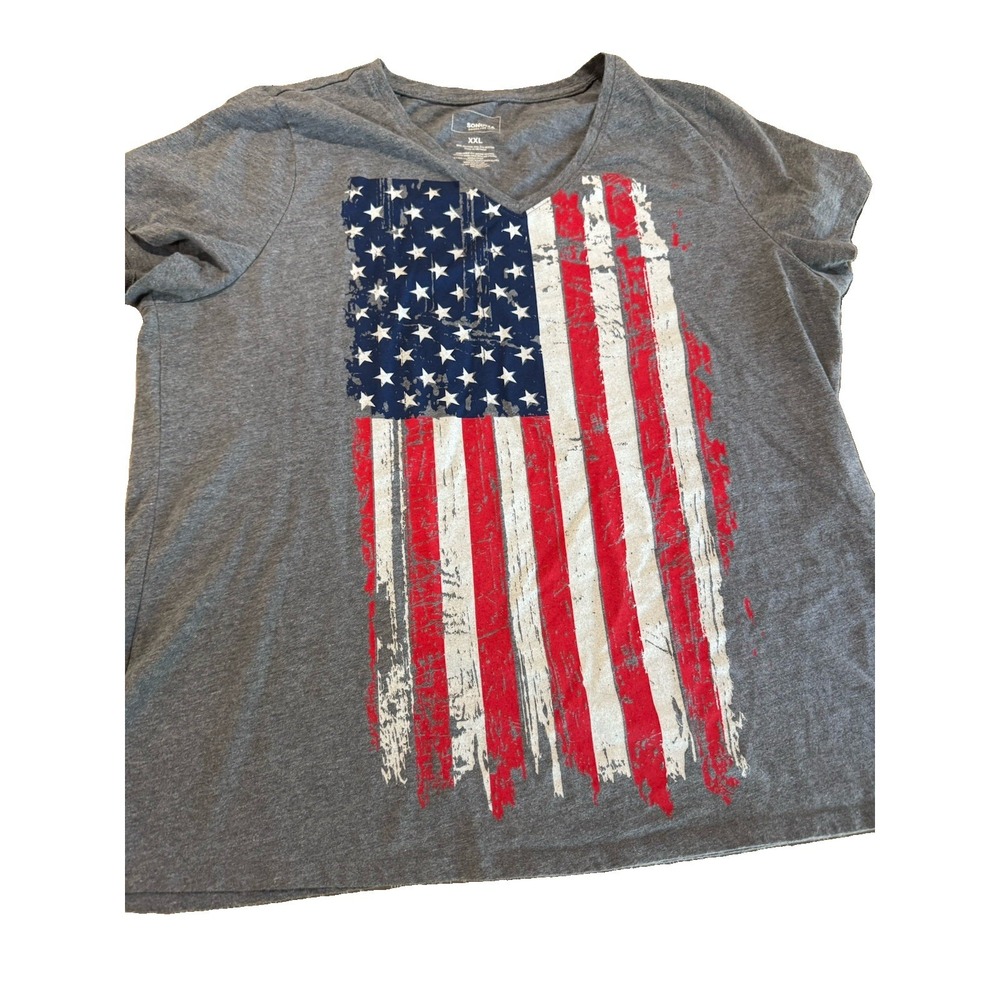 Sonoma XXL American Flag V-neck T-Shirt Short sleeve Gray tee distressed flag